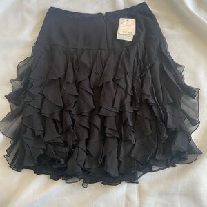 Don Castor Black 100% Silk Ruffled Skirt size 4 NWT